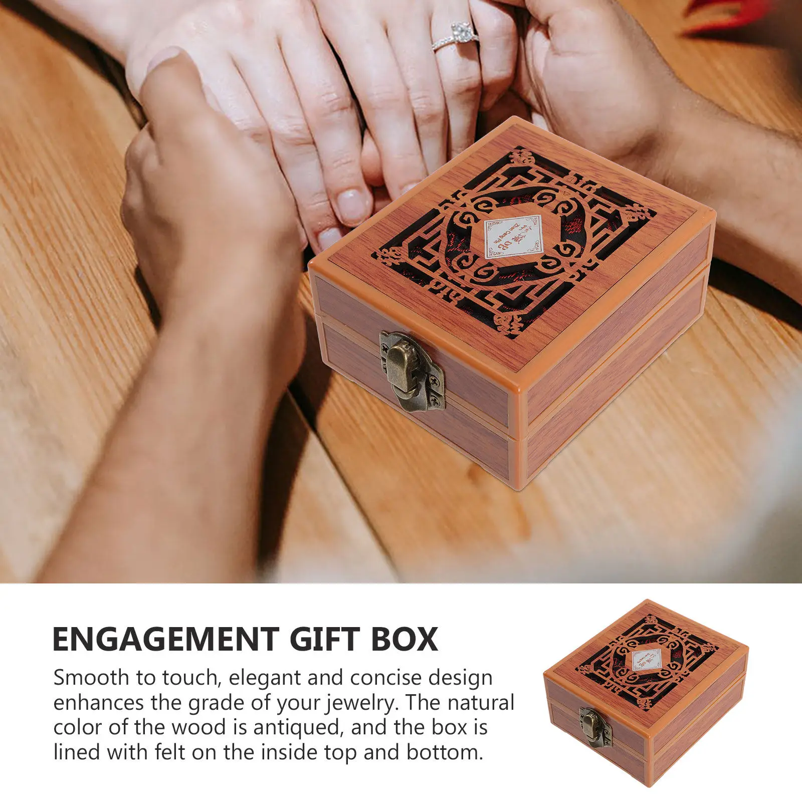 

Retro Wooden Jewelry Box with Lock Natural Antiqued Wood Finish Felt Lined Interior for Rings Necklaces Earrings Bracelets
