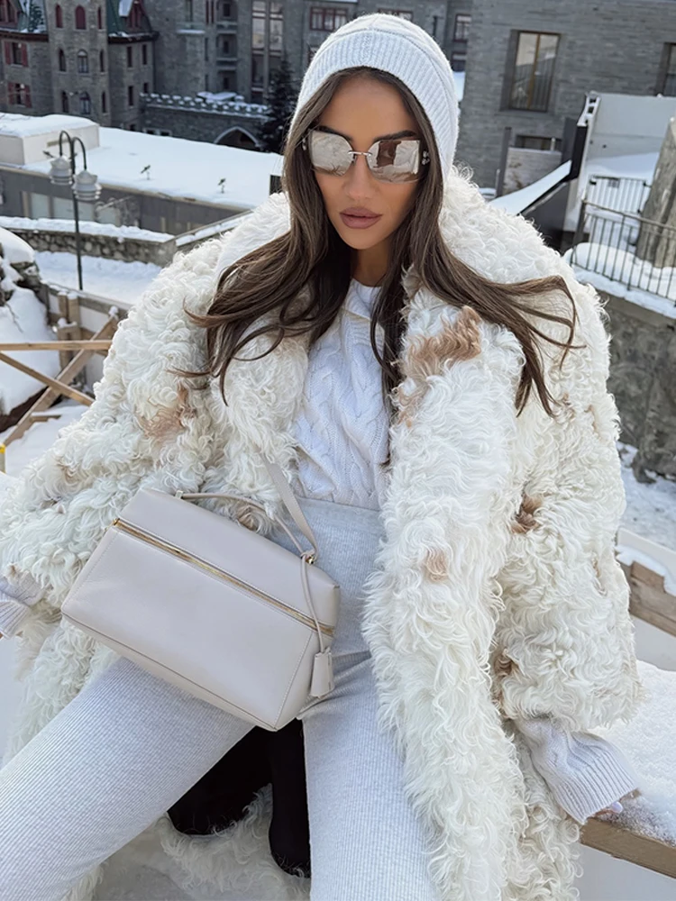 فو الفراء معاطف النساء منتصف طول معطف رفض طوق طويل ماكسي سميكة Y2k الشارع الشهير أنيقة المفتوحة غرزة الخريف جواكت شتوية