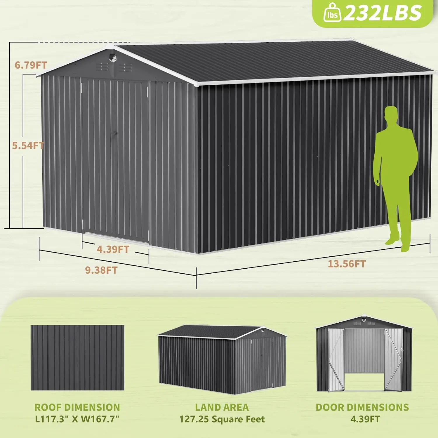 Metal Storage Shed,Outdoor Storage Building 10x14,Large Backyard Sheds with Lockable Doors,Waterproof Outside, Customized