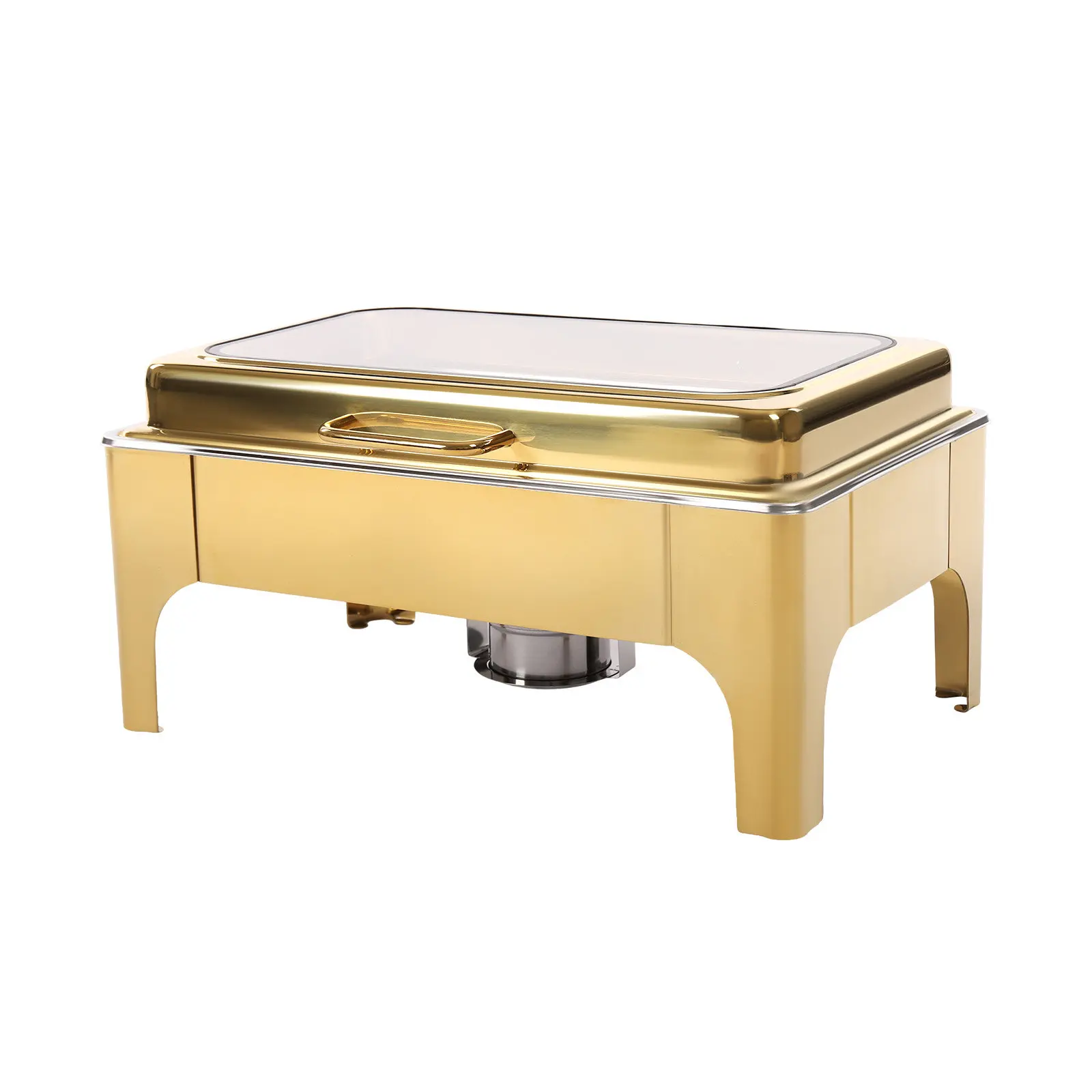 

Gold Catering Service Equipment Food Warmer Luxury Hotel Stainless Steel Rectangle Hydraulic Chafing Dish Buffet Set
