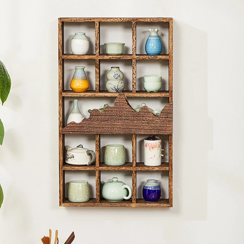 

Solid wood teacup rack Small Bogu rack Duobao Pavilion wall room teapot display rack storage Shelf