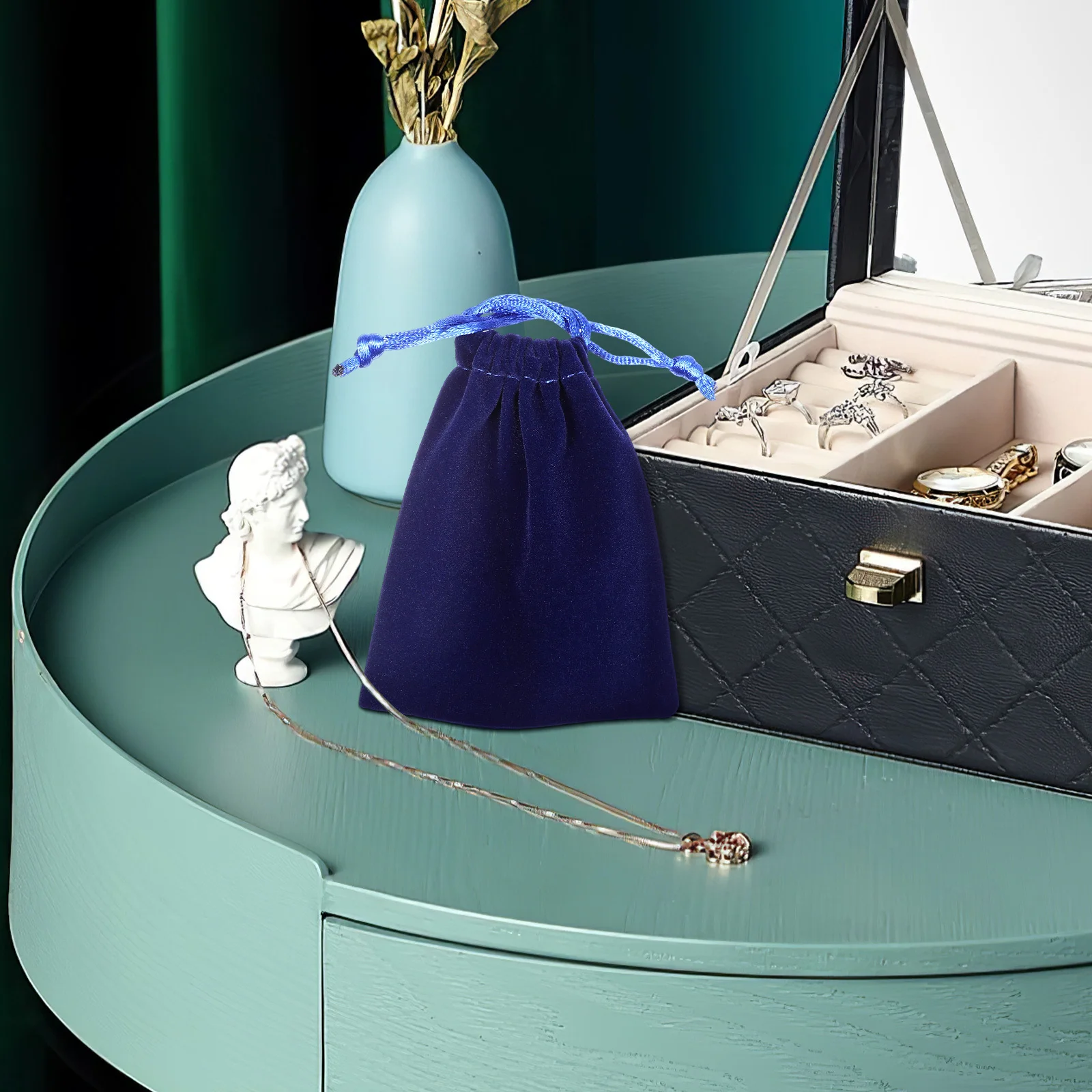 

50Pcs Drawstring Jewelry Pouch 8x10cm Royal Blue Fabric Storage Bag for Coins Bracelets Chains Stones Pouch Drawstring