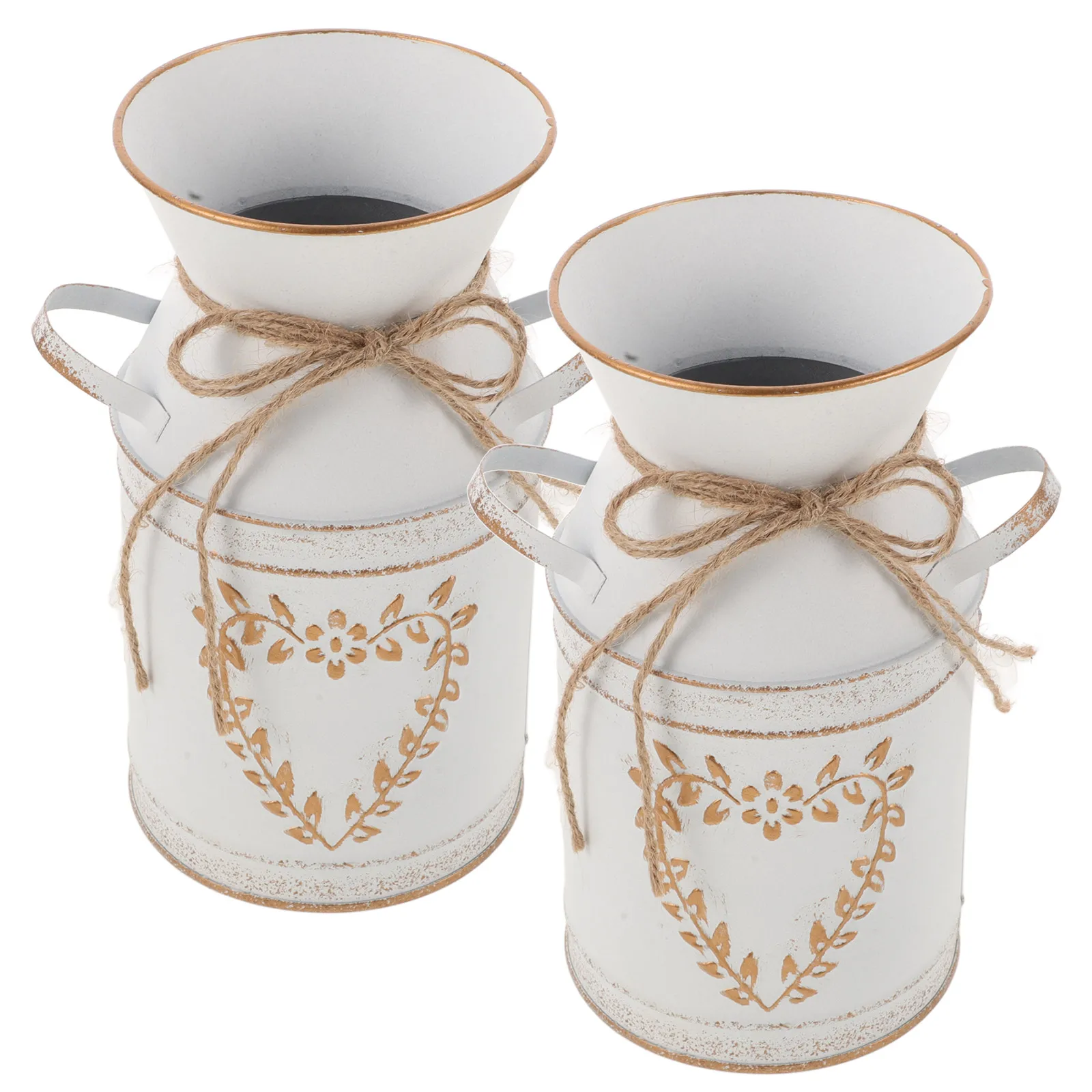 

2pcs Heart Shaped Metal Flower Vase Farmhouse Decor Rustic Style Milk Jug Container for Floral Arrangement Table Bucket