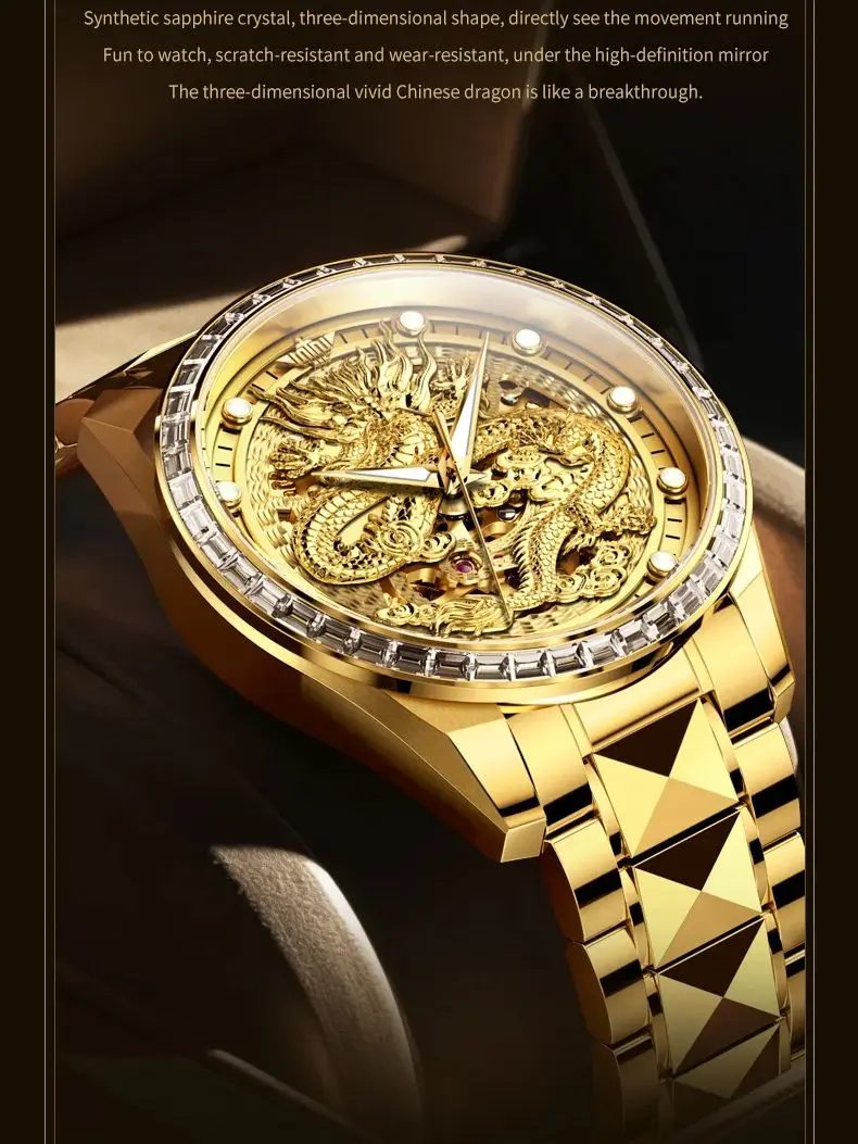 OUPINKE 3276 Drachen-Uhren für Herren Original Marke Diamant-Lünette Ausgehöhlter Wolframstahl Automatische Mechanische Herren-Armbanduhren