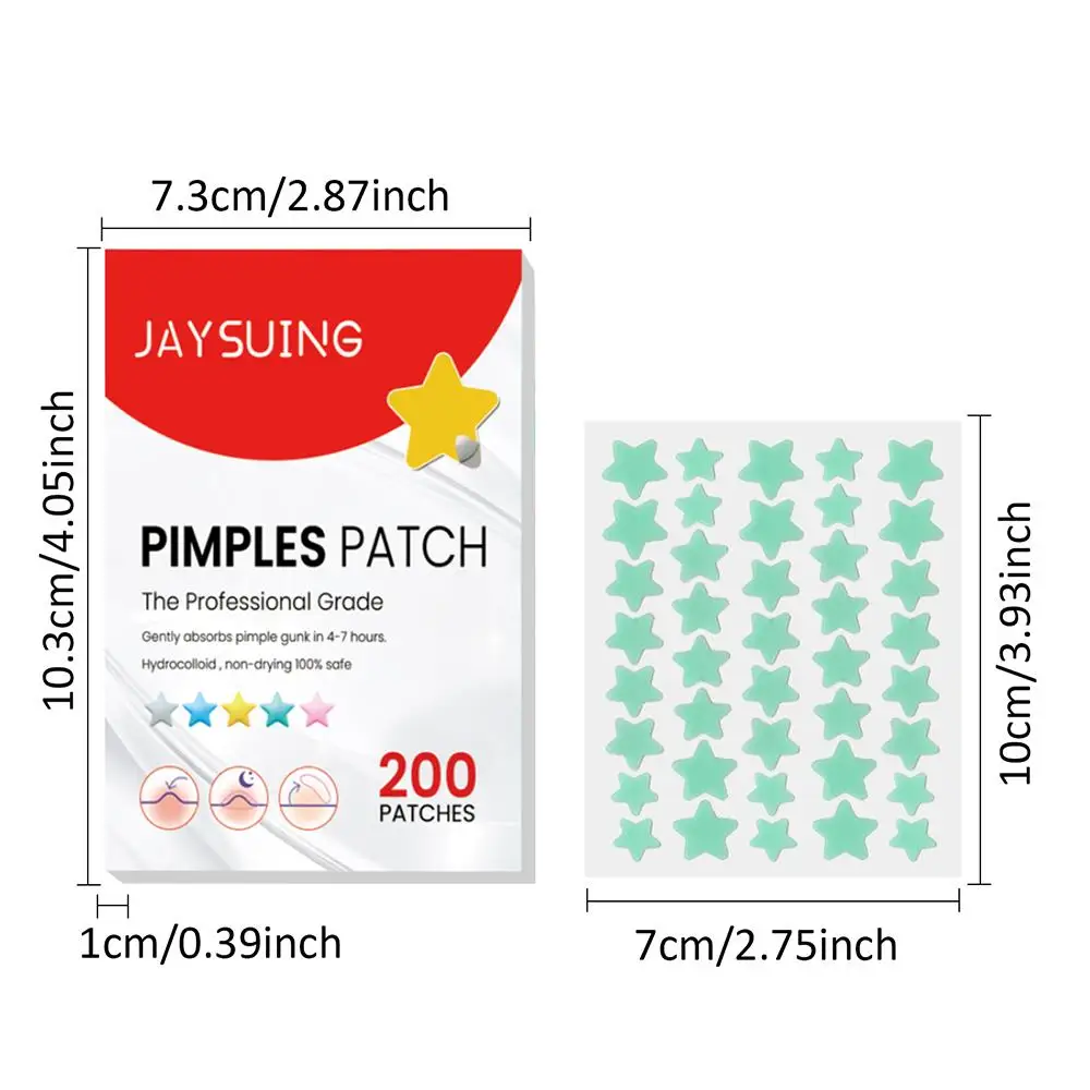 200pcs Colorful Cute Star Heart Shaped Acne Treatment Sticker Invisible Acne Cover Removal Pimple Patch Skin Care