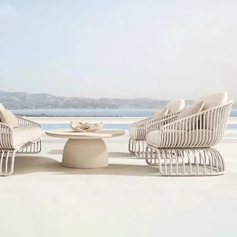 

Italian Style Waterproof and Sunscreen Designer Garden Sofas Rattan Weaving Modern Garden Sofa Art Outdoor Furniture Divano HBOS