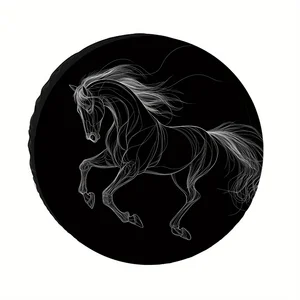 Elegant Line Art Horse Spare Tire Cover Durable Polyester Fiber Wheel Protector