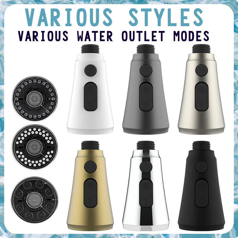 Brushed Gold Three water outle Water Saving Kitchen Pull out Faucet Nozzle Universal Connection Bathroom Basin Sink Filter G1/2