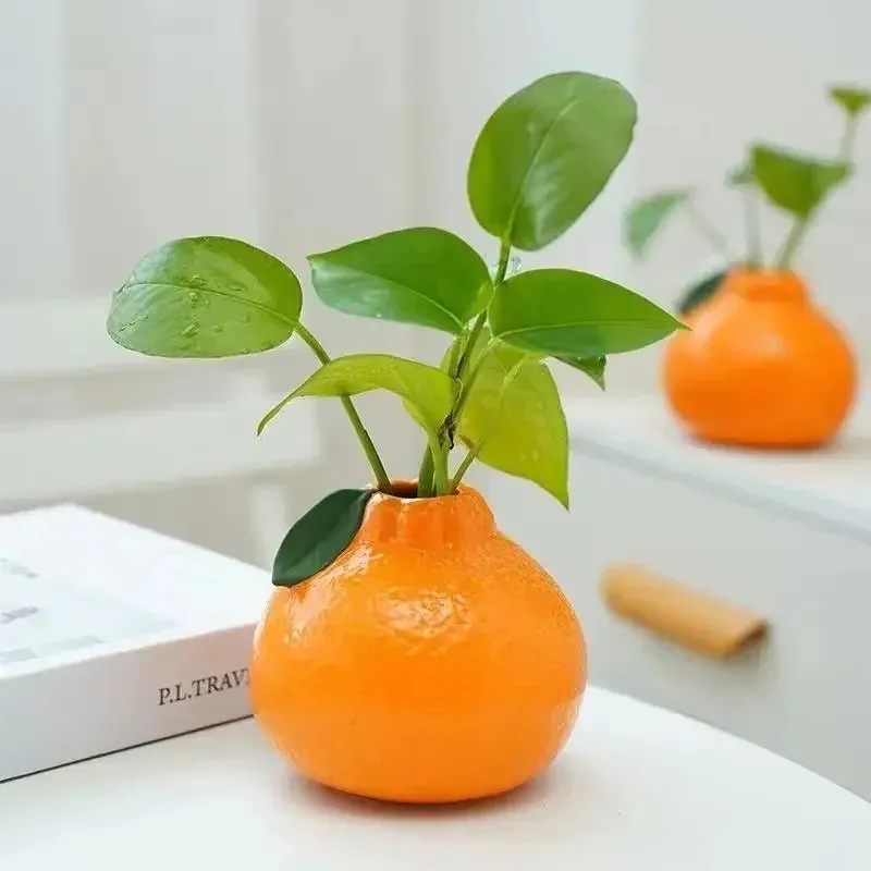 2026 Latest Models Orange Fruit Shaped Flower Vase - Plastic Desktop Art Vase for Tabletop Decoration Home Centerpieces Bunch