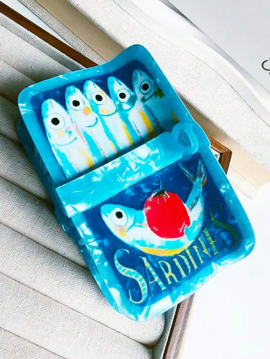 

Ocean Theme Square Sardine Print Hair Claw Clips For Women Boho Beach Summer Style