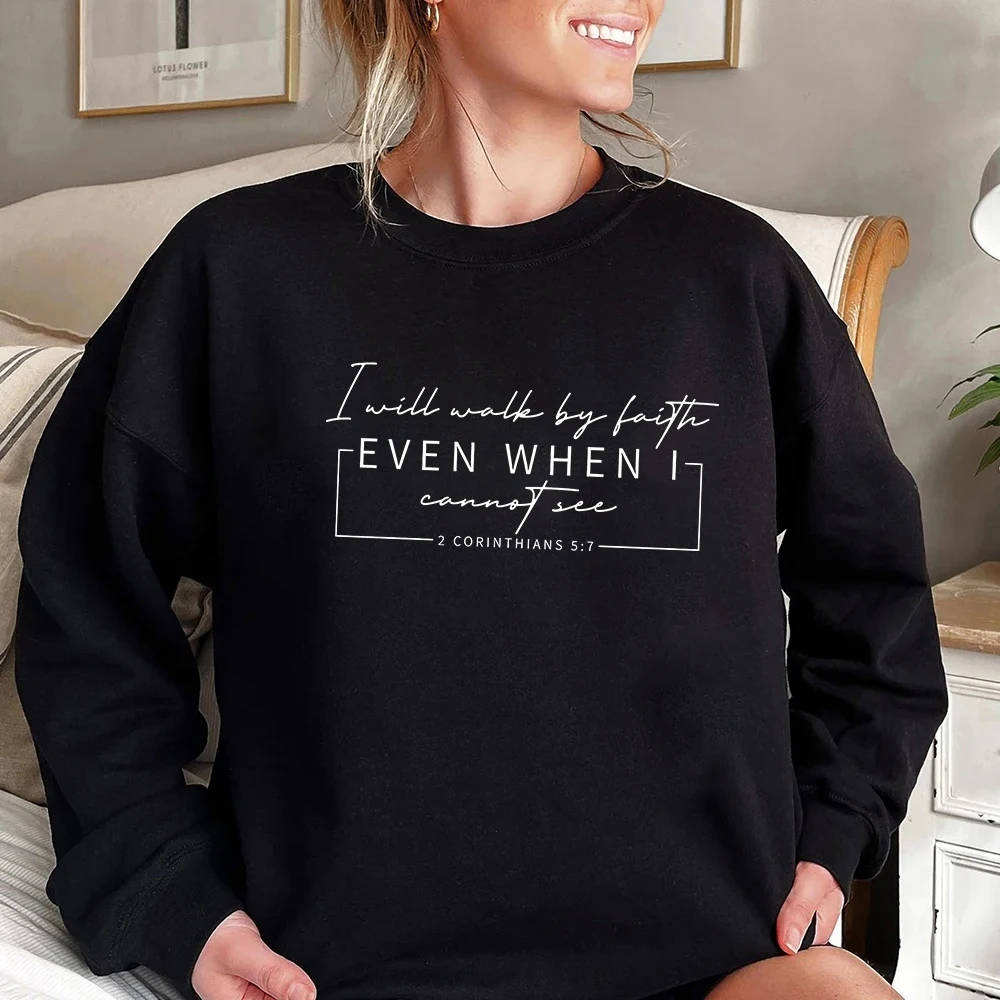 I Will Walk By Faith Sweatshirt Vintage Bible Verse Shirt Aesthetic Religious Shirt Inspirational Pullover Tee Easter Gifts