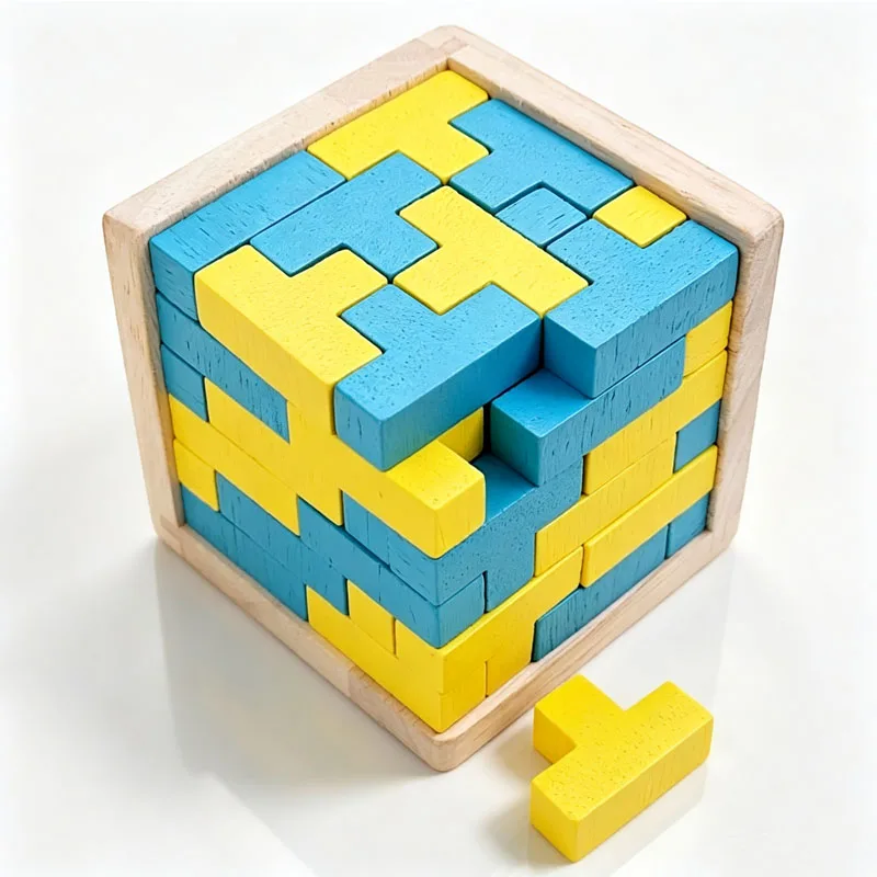 Creative T Shaped Logic Cube Wooden Brain Teaser Puzzles for Kids & Adults Geometric Spatial Thinking Training Challenging Games