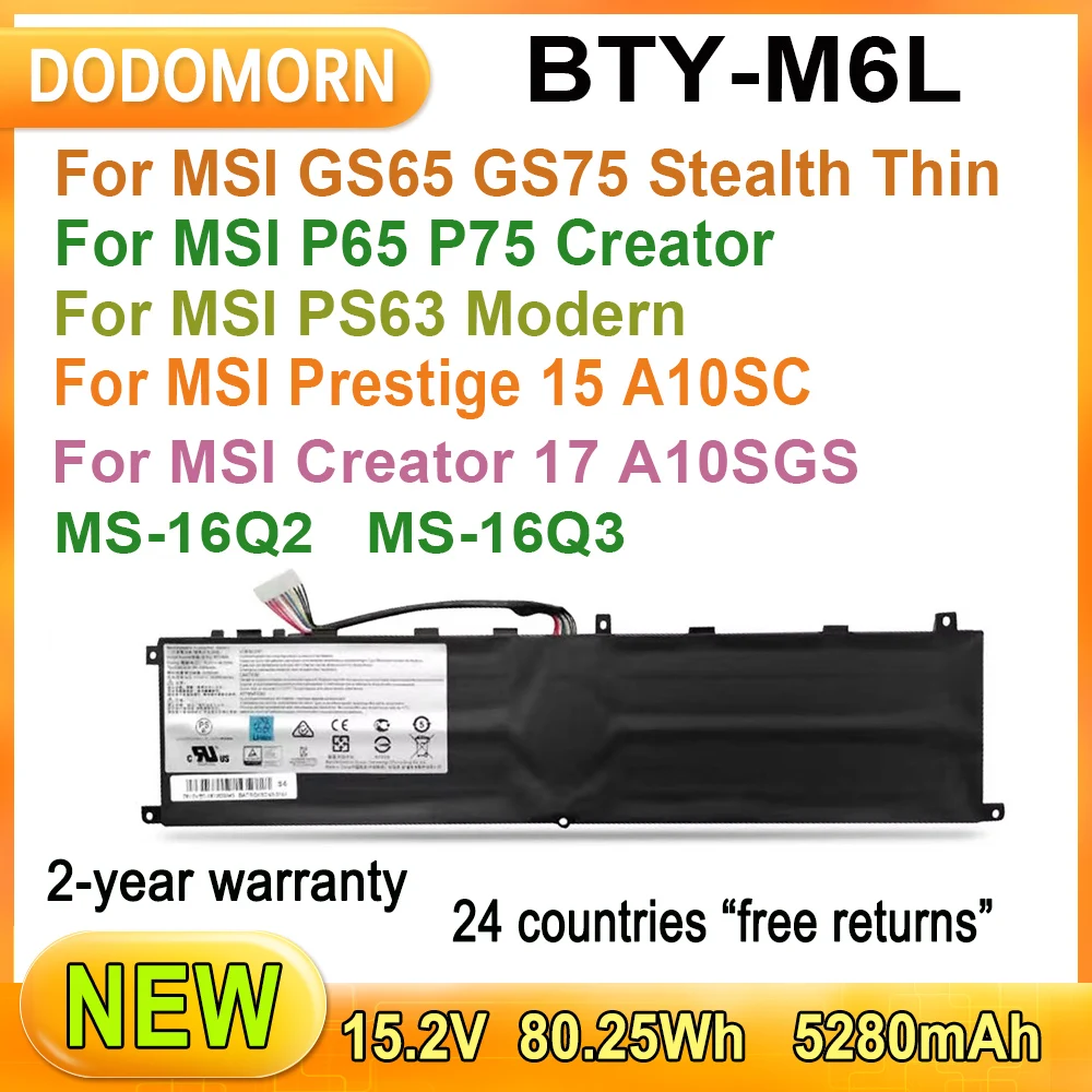 Imagem -01 - Bateria para Msi Gs65 Gs75 Série Fina do Discrição P75 P65 Ps63 15 A10sc 17 A10sgs Portátil Ms16q2 Ms-16q3 15.2v 9725wh Bty-m6l Novo bateria para msi gs65 gs75 serie fina do discricao p75 p65 ps63 15 a10sc 17 a10sgs portatil ms16q2 ms 16q3 152v 9725wh bty m6l novo 01