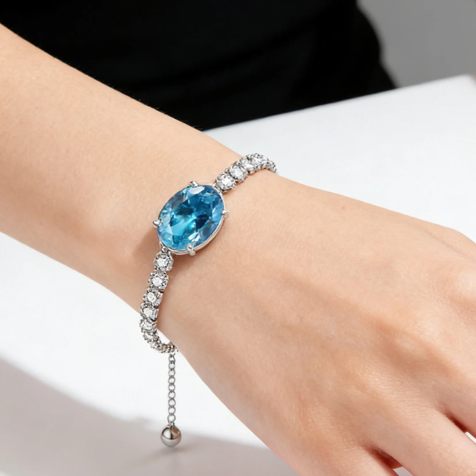 A Luxurious 925 Sterling Silver Bracelet with Colorful Gemstones, Inlaid with Ice Flower-Cut Zircon, and Sparkling Diamonds.