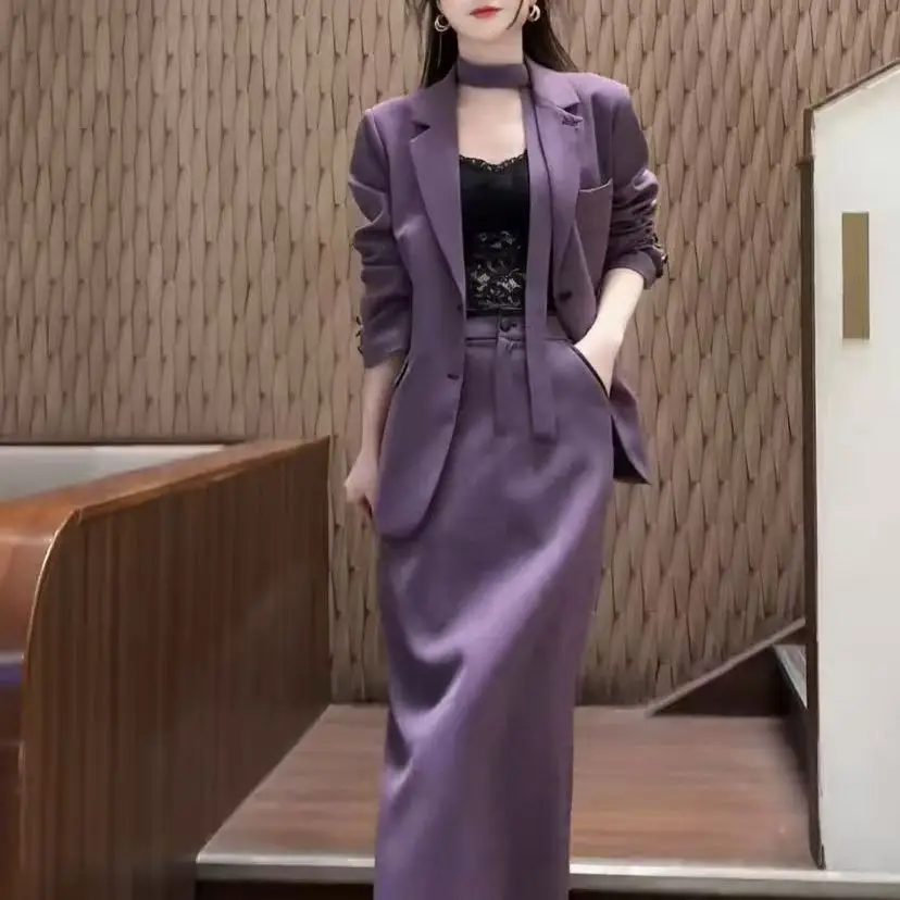 Элегантный и модный женский костюм на весну и осень, новый стиль, пиджак с высокой талией, полуюбка, комплект из двух предметов