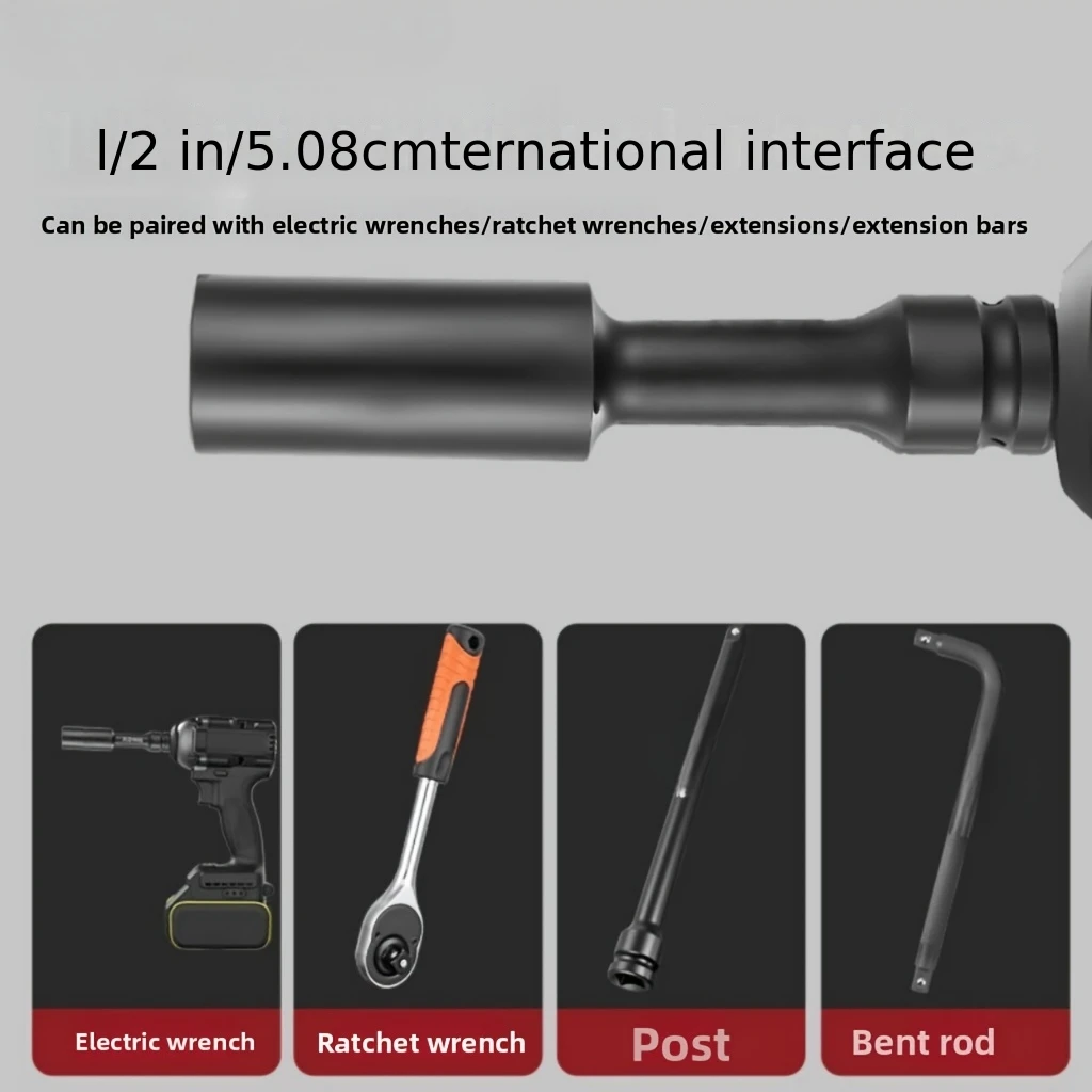 1/3pcs 1/2 inch extended thin-walled impact socket set, including 15mm, 17mm, 19mm deep hole sockets  pneumatic wrench sockets - view 6