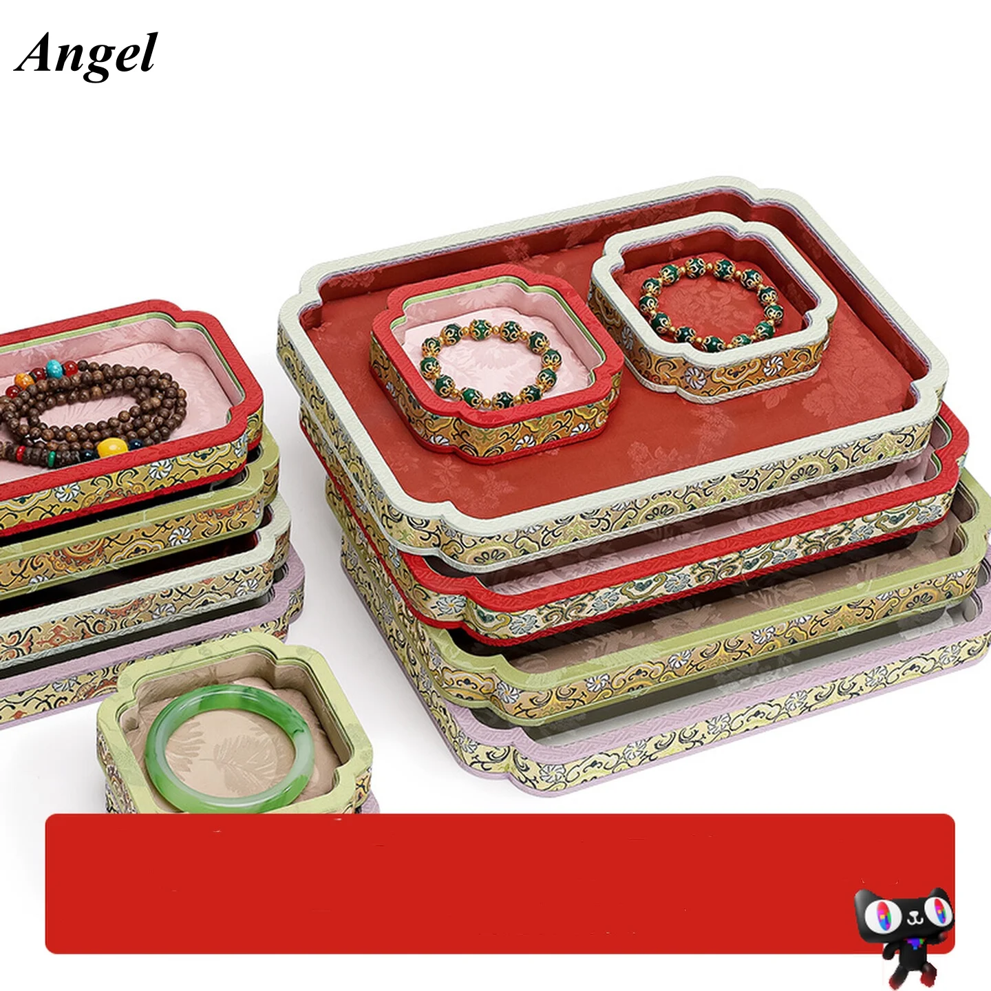 

Новый лоток для просмотра ювелирных изделий с антикварными браслетами в древнем стиле, жадеитовым нефритом, хранилищем из агата и лотком для демонстрации.