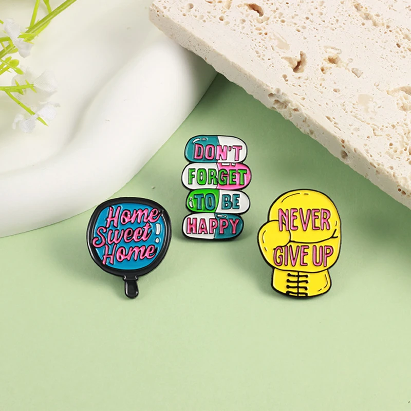 Drop Oil Cartoon Enamel Brooch Boxing Gloves Never Give Up Sweet Home Creative Metal Badge Punk Costume Jewelry Accessories Pins