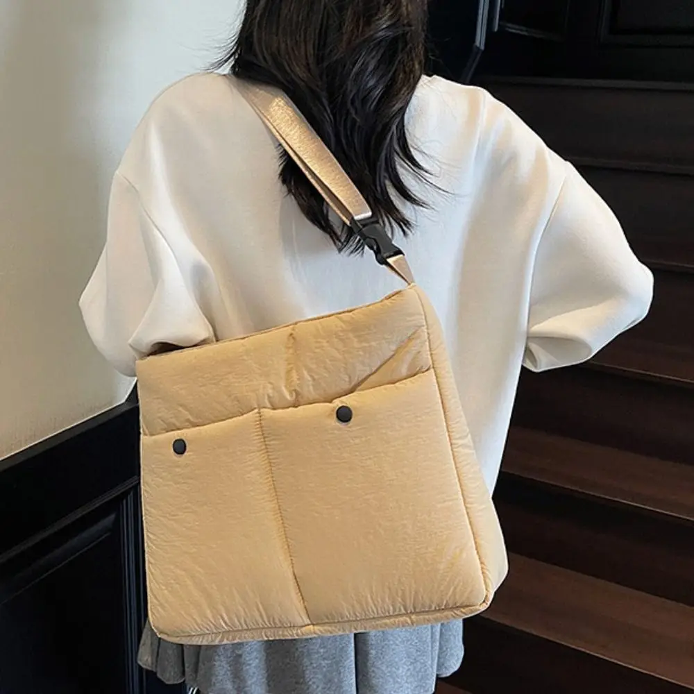 

Простая пуховая хлопковая сумка через плечо большой емкости, однотонная корейская сумка через плечо, квадратная сумка для ноутбука для девочек