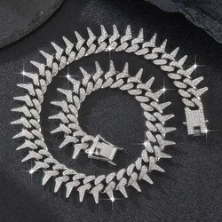 Full Diamond 20mm Thorn Thorn Set Diamond Cuban Chain Punk Retro Hip Hop Chic Bracelet Collarbone Chain Hip Hop Accessory