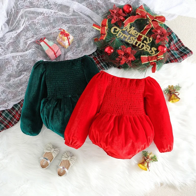 

2023 Children's Christmas Baby Clothes Baby Onesie Autumn New Long-sleeved Corduroy Triangle Wrap Fanny Coat