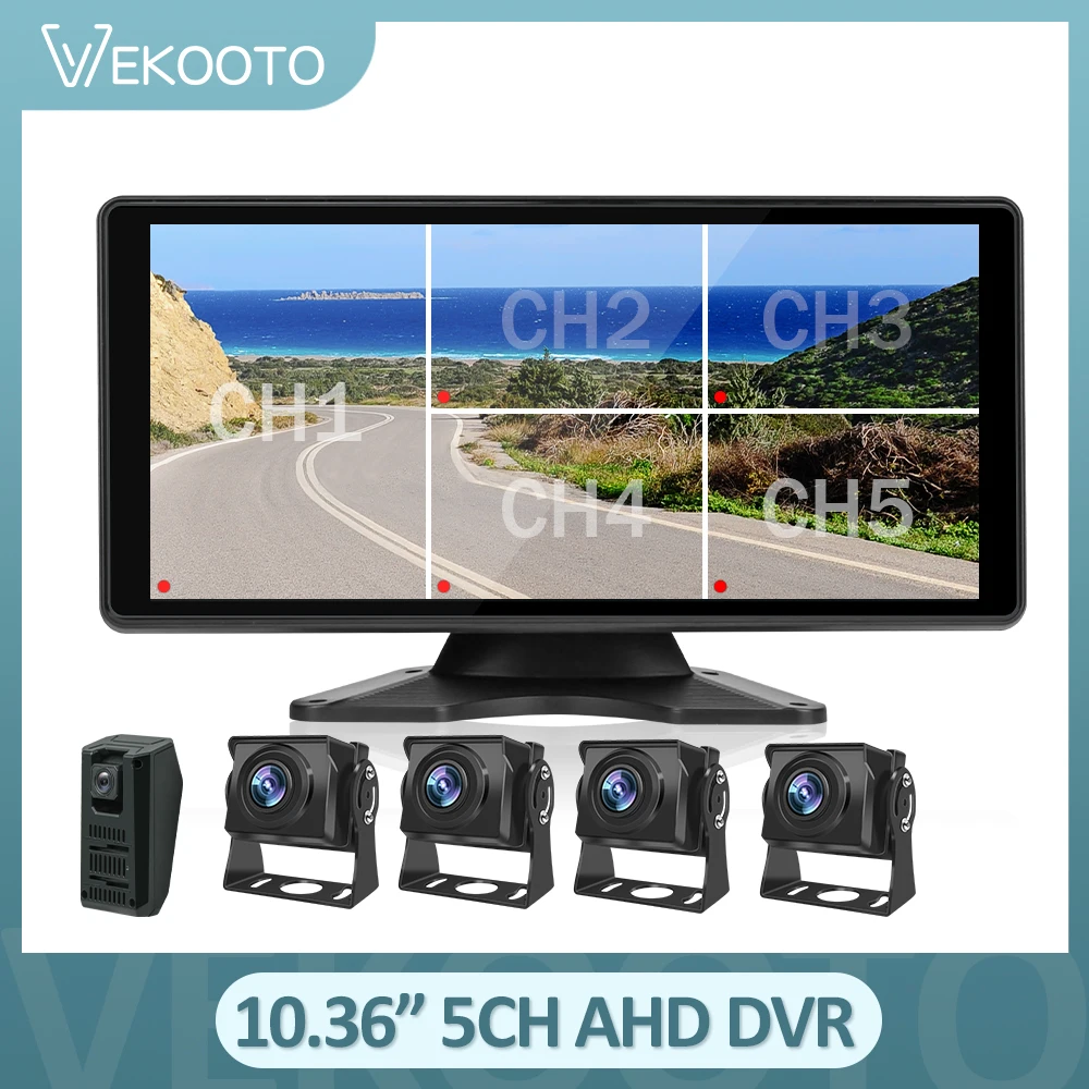 

10.36 inch AHD 5CH truck Monitor Recording DVR 1080P Rear View Camera Truck Vehicle IPS Touch Screen backup camera for bus Rv