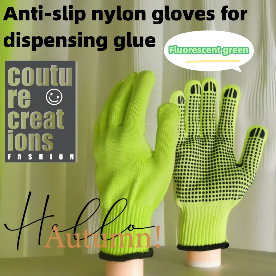 

12 Pairs High-Quality Fluorescent Green & Orange Dotted Gloves - Anti-Slip, Thick, Comfortable, Durable, Unisex, Essential Work