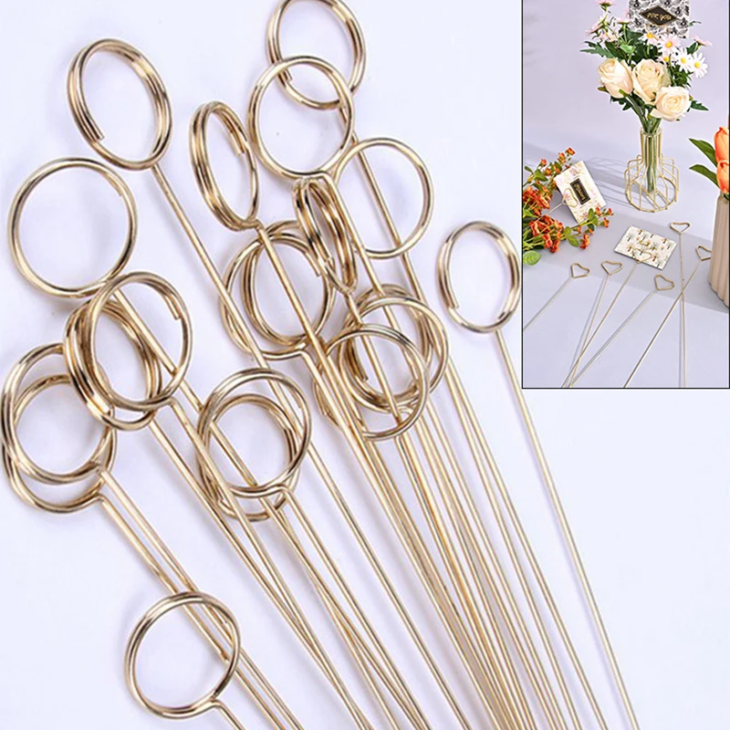 20/10Pcs Card Holder Inserting Rod Metal Postcard Clips Party DIY  Decoration Round Heart Flowers Packing Parts Cake Decoration