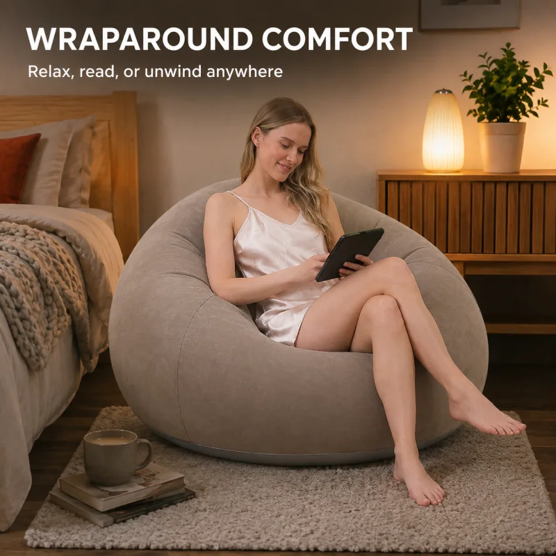 Flocked Inflatable Bean Bag Sofa Chair, Comfortable Inflatable Leisure Sofa, Suitable for Indoor and Outdoor Use, Pump Not Included