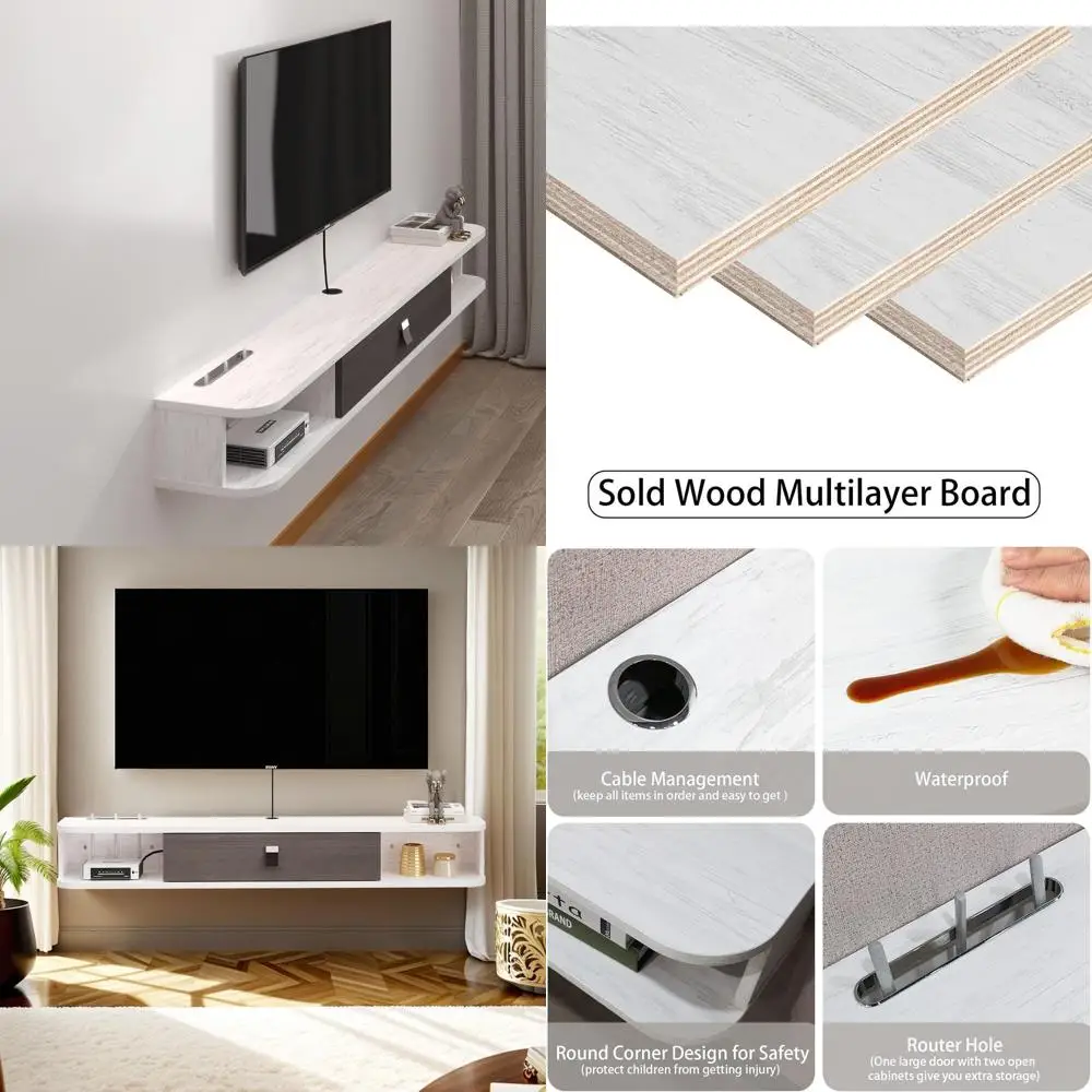 

Настенный телевизионный шкаф 78 дюймов, серо-белый, с отсеками для хранения и дверцей, для плавающей полки под ТВ