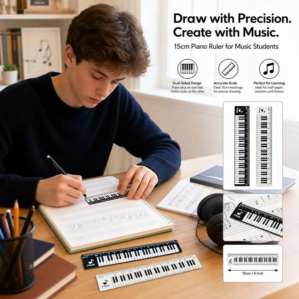 15cm Transparent Piano Ruler with Music Staff Creative Stationery Item for Exam Prizes And Gifts