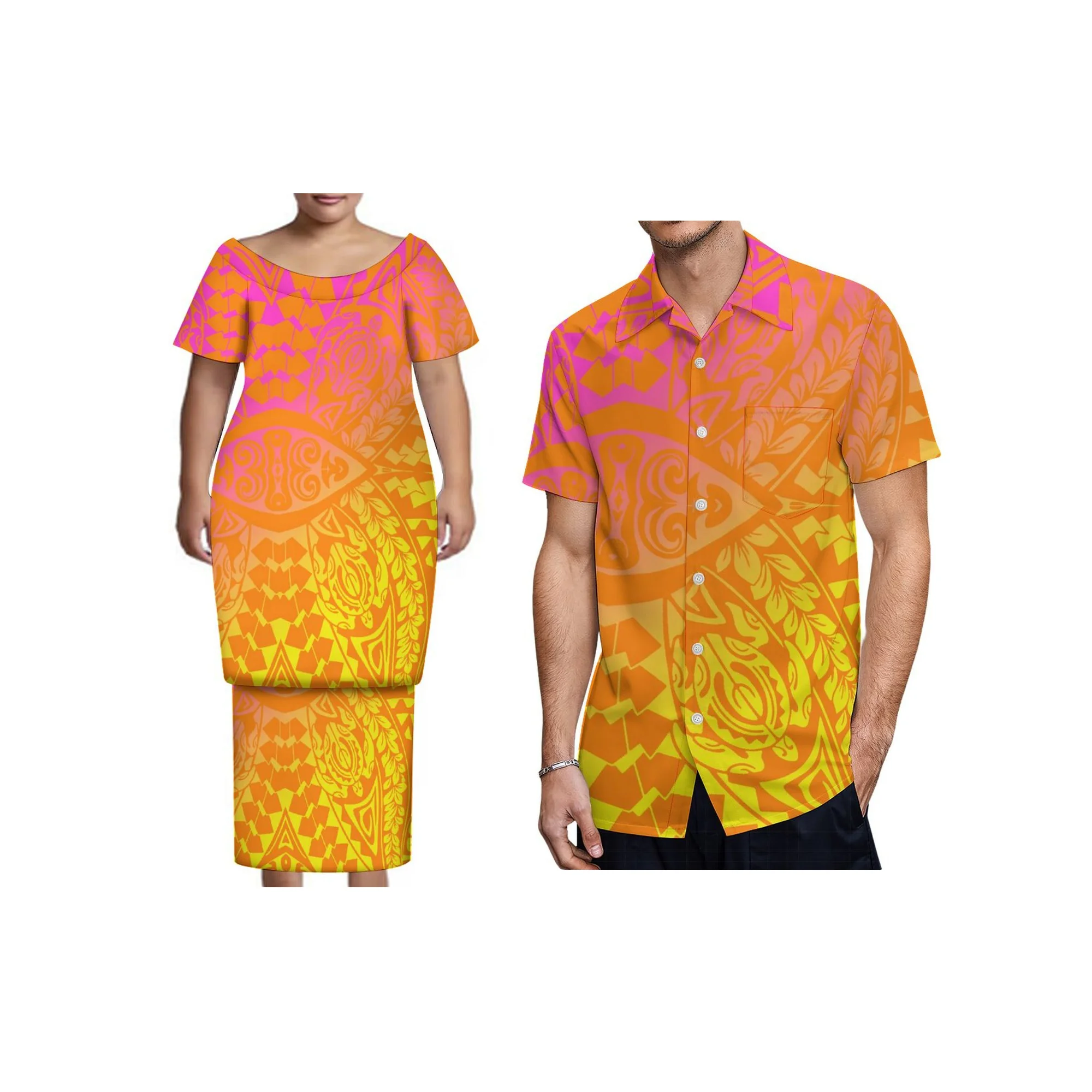 Tax Included New New Zealand Clothing Custom Plus Size Women Short Sleeve Casual Dress Polyenesian Puletasi Dress 2 Piece