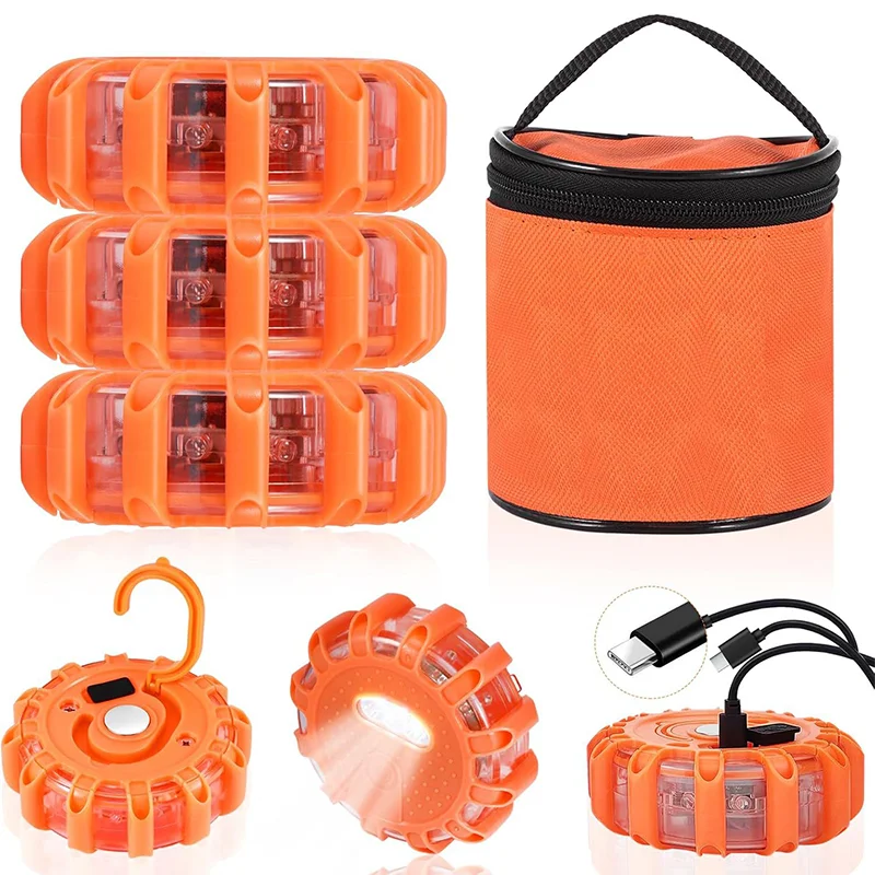 Feu de détresse routier à LED, rechargeable par type-C, alimenté par batterie, 3 piles AAA, balise d'avertissement de danger routier pour panne de voiture