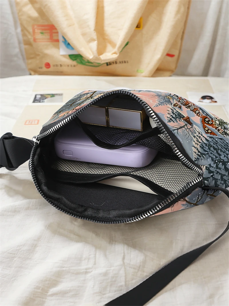 قطعة واحدة، حقيبة كروس أنيقة قابلة للتعديل مع مشهد ثلجي شتوي، حقيبة خصر رياضية محايدة، مناسبة للجري #4