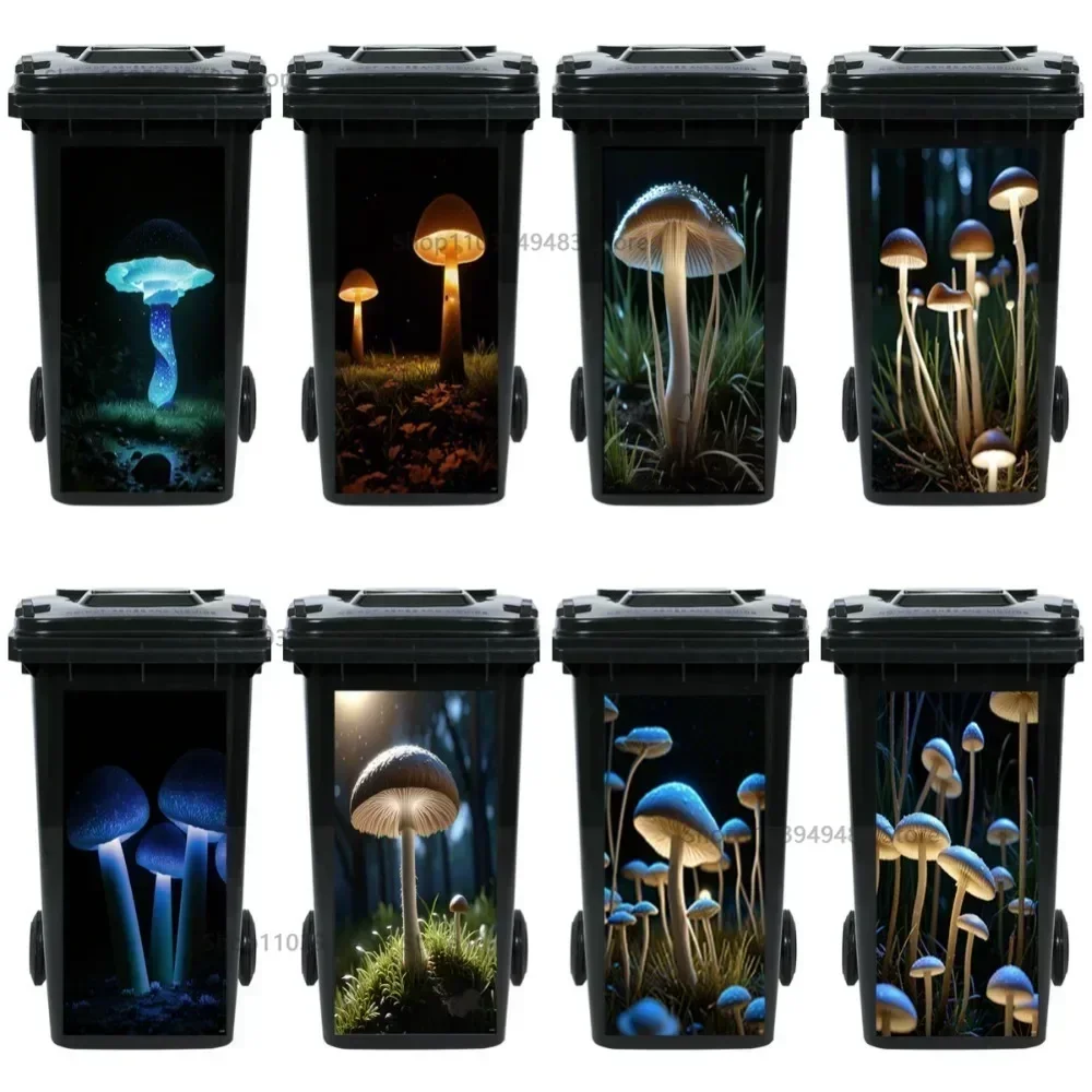 Luminous Mushroom Waterproof Rubbish Bin Recycling Environmental Stickers for Trash Can Decor Art Decals Ornamental PVC Stickers