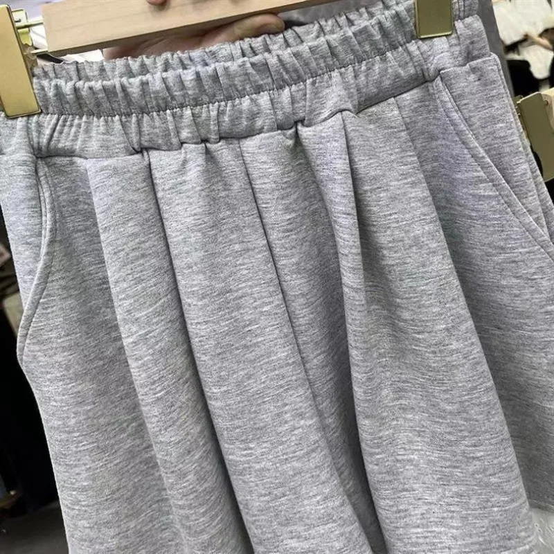 Women's New Losse Pants Grey New Summer Sexy Lace Shorts Fashion Pockets Versatile Casual Streetwear Female Elastic Waist Shorts