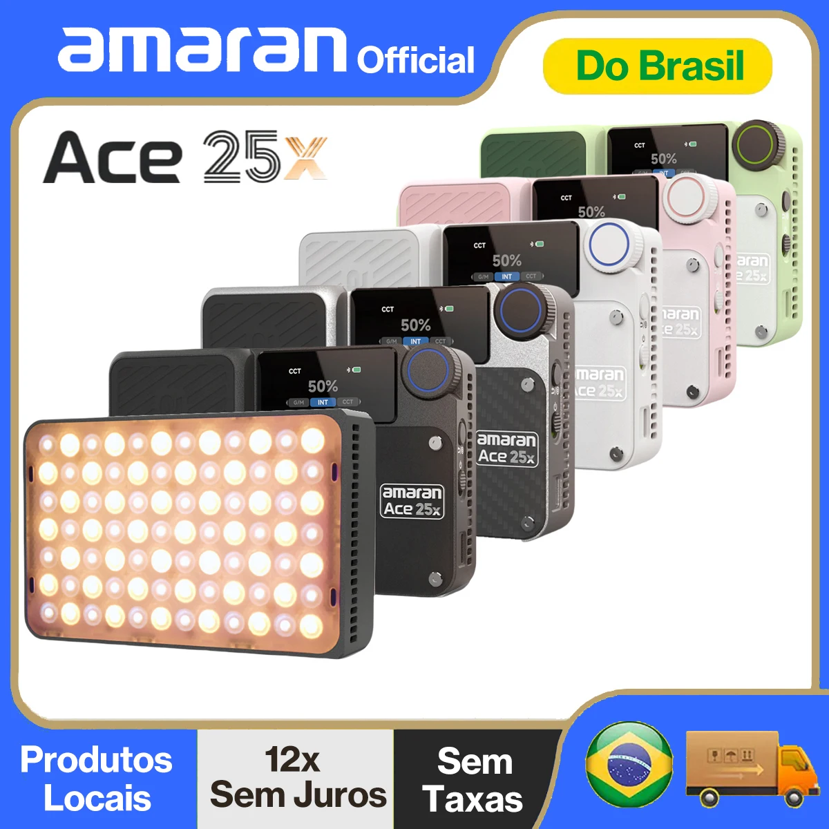 【Do Brasil】amaran Ace 25x Pocket Bi-Color Painel de Luz LED Mini Luz de Vídeo 2700K-6500K 4500mAh Bateria com PD Carregamento Rápido para TiKTiok