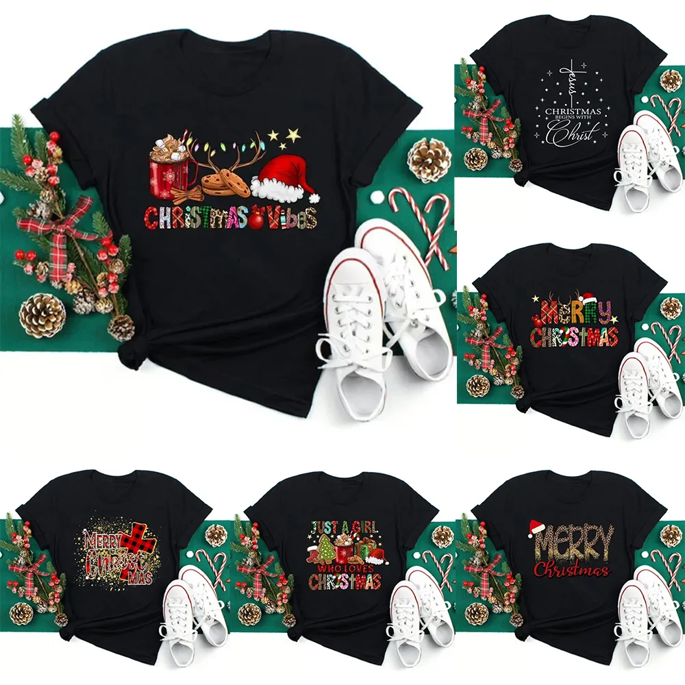 

Рождественская футболка «Просто девочка, которая любит» Женские футболки с рождественским принтом Симпатичная женская рождественская одежда Футболка для новогодней вечеринки