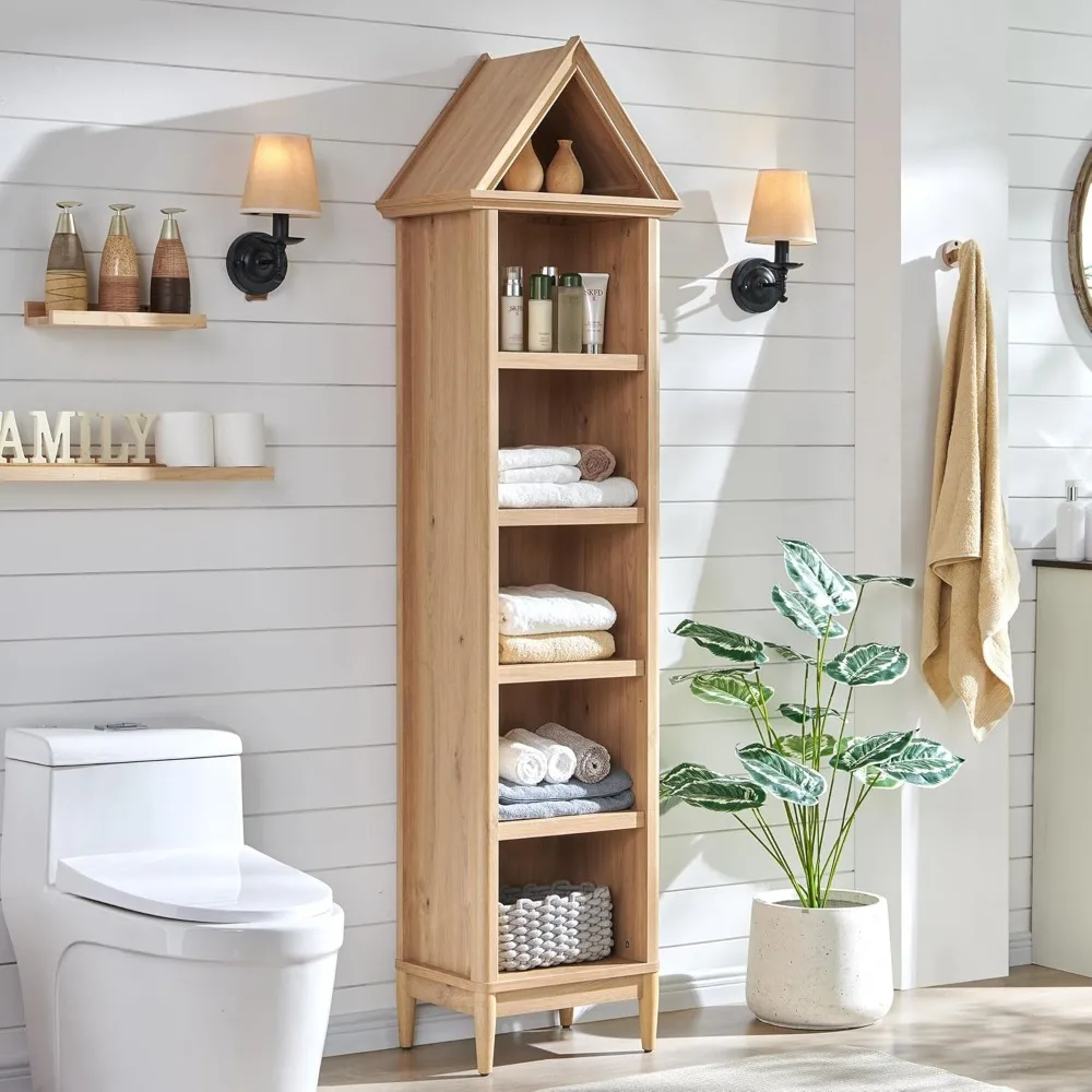 رف كتب بزاوية طويل 75.9، خزانة كتب هندسية ضيقة مكونة من 5 طبقات مع مساحة تخزين، بلوزة مثلثة حديثة مع أرفف قابلة للتعديل،