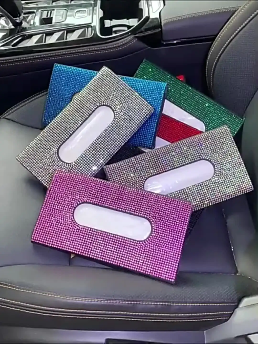 1 Pcs Car Rhinestone Tissue Box Holder High-end Luxury Sun Visor Multicolor Paper Box Bling Auto Interior Storage Car Acessories