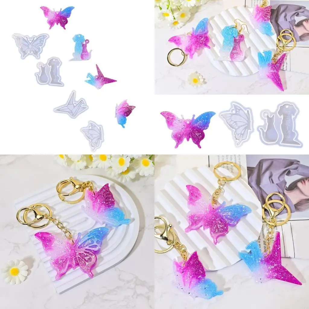  Butterfly And Paper Cranes Keyring Pendant Silicone Mold For Keychain Crafting