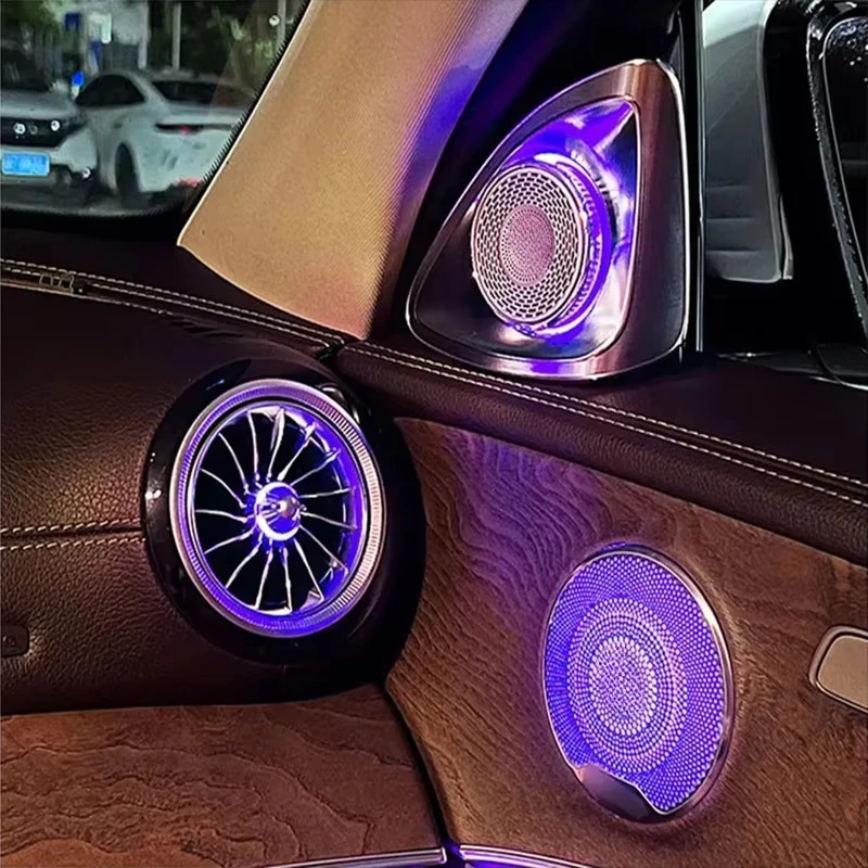 جديد 64 لون ثلاثية الأبعاد مكبر الصوت الروتاري المتكلم forW213 E53 E-class 2016-2023 RGB LED الضوء المحيط سيارة 4D القرن التحديثية