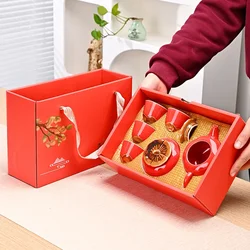 Persimmon Tea Set Kung Fu Tea Set Chinese Red Wedding Banquet Ceramic Gift Wedding Gift Set Gift Box