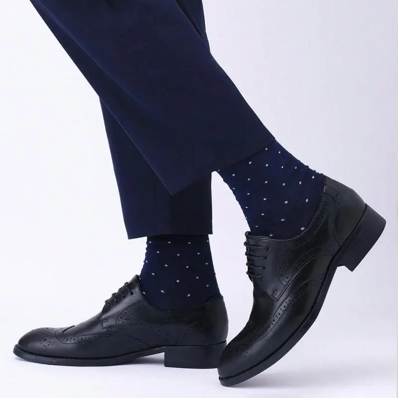 1 Pairs Mens Blue Cool Argyle Dress Socks High Quality Combed Crew Stripe Socks Blue Breathable Casual Socks For Men
