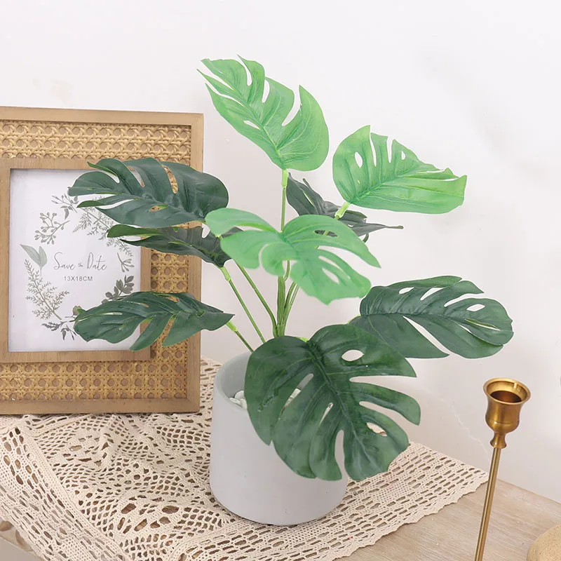 Artificial Plant Green Monstera Tropical Palm Plastic Tree Leave Decorative Fake Flower DIY Garden Wedding Home Decor Accessory