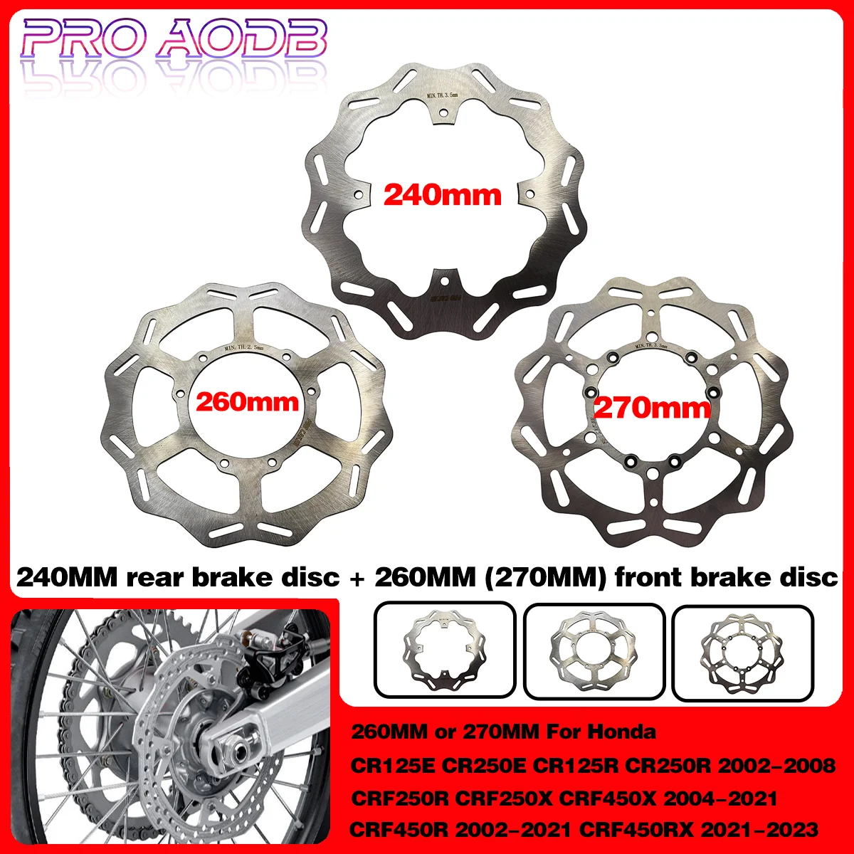 Motorcycle 240 260 270mm Front Rear Brake Disc Rotor For Honda CR 125 250 125E 125R 250E 250R CRF 250R 450R 250X 450X 450RX 450L