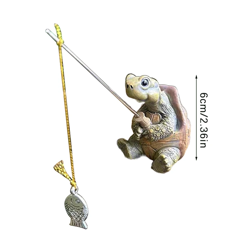 Creative Rope Fishing Turtle Statue Cute Simulation Turtle Resin Figurine Animal Sculpture Ornament Outdoor Home Garden Decor