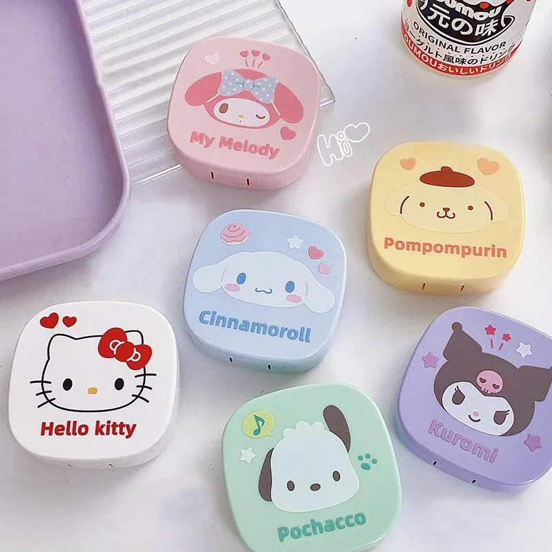 Contact Lens Case Sanrio Hello Kitty Pupil Companion Box With Mirror Portable Storage Women Travel Contact Lenses Case Soak