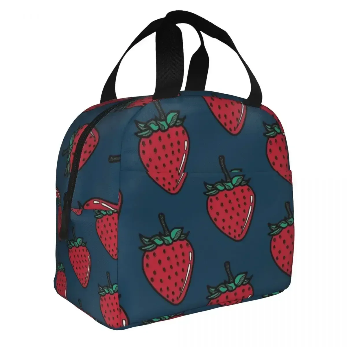 Blue Strawberry Insulated Lunch Bag Leakproof Cartoon Fruit Reusable Thermal Bag Tote Lunch Box College Outdoor Bento Pouch