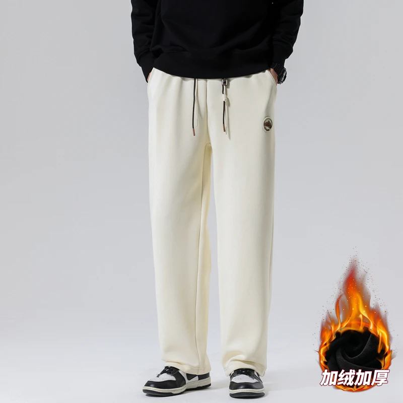 

New Fashion Men's Fleece Lined Casual Trousers Wear Resistant Tear Proof Trendy All Match Winter Leisure Pants